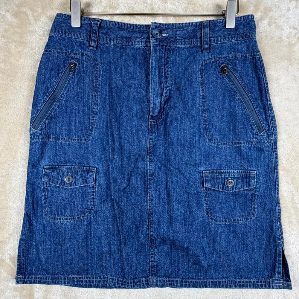 Columbia Womens Size‎ 10 Medium Wash Denim Cargo Utility Mini Skirt Blue